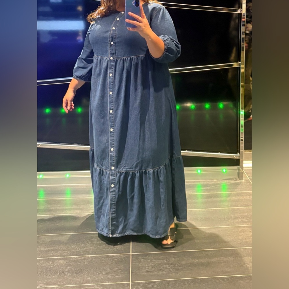 Denim Blue Button-Down Maxi Dress